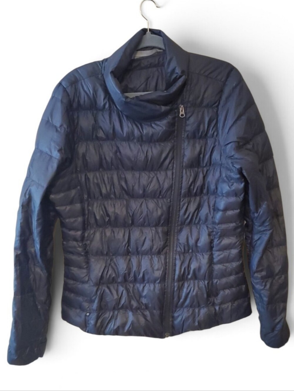 Athleta Downalicious Goose Down Puffer Jacket In Gray Blsck Size L